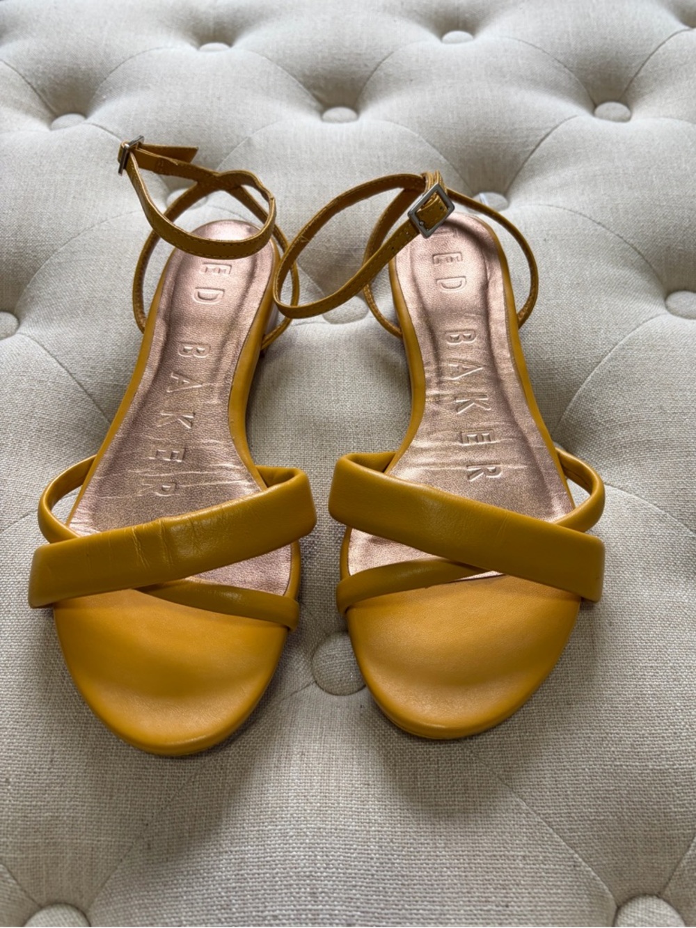 Ted Baker Mustard Strappy Ankle-Sandals-size 6.5